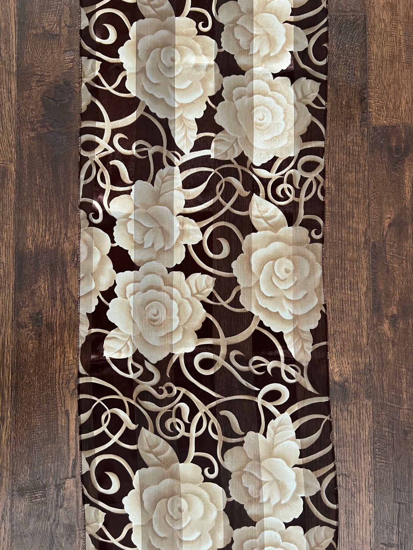 Vintage Floral Scarf - Brown Ivory Rose Semi Sheer Wrap