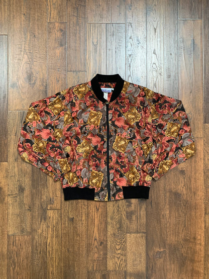 Vintage Clothing - Bomber Jacket - Pink & Gold Tapestry Print - Bette & Court Golf Collection - Medium