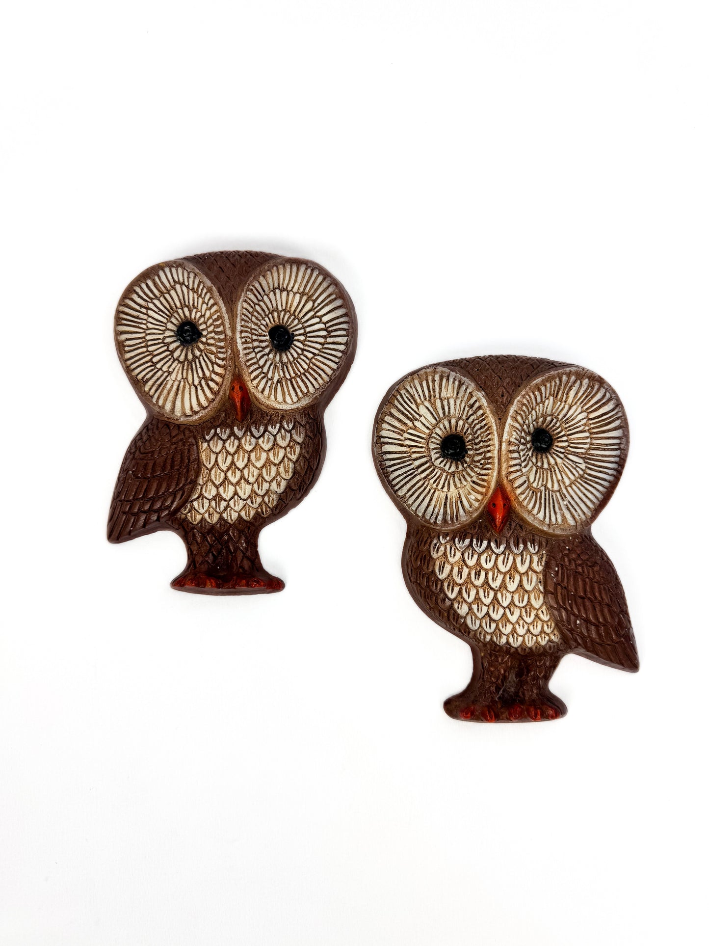 Vintage 1970s Big Eyes Owls Wall Plaque Foam Plastic - Set of 2