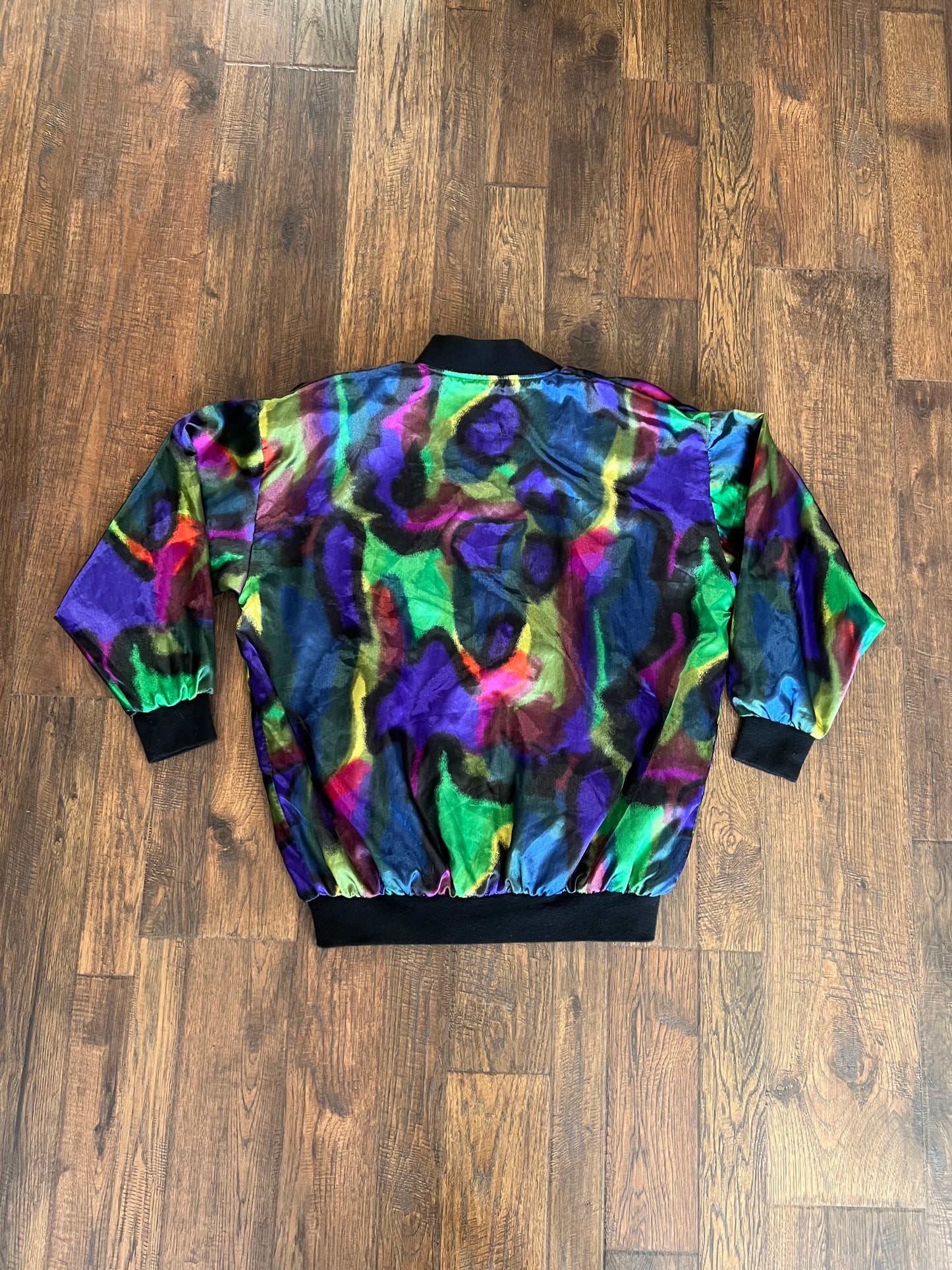 Vintage Clothing - Satin Bomber Style Jacket - Psychedelic Jewel Tones - Large - Venezia Vitale