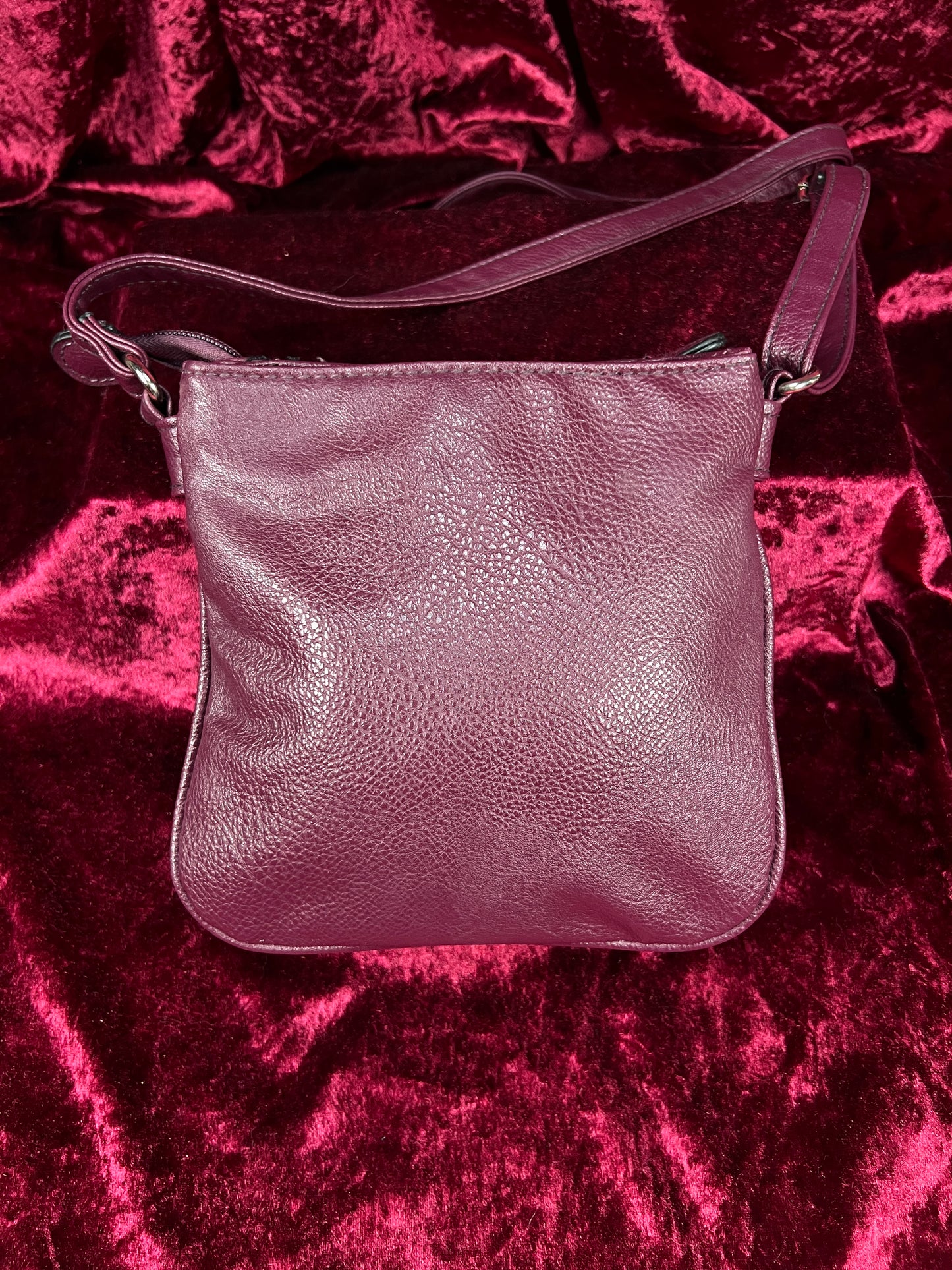 Vintage Faux Leather Crossbody Bag - Burgundy Pebbled Utility Purse - Rosetti
