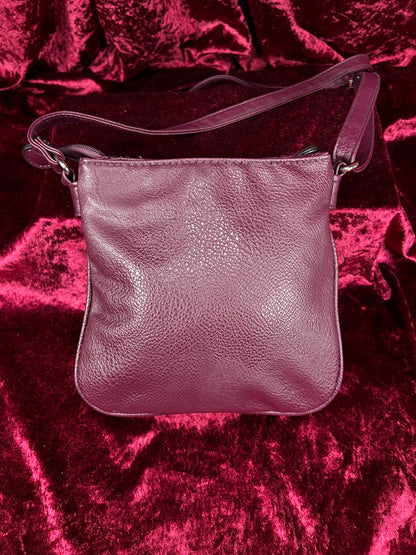 Vintage Faux Leather Crossbody Bag - Burgundy Pebbled Utility Purse - Rosetti