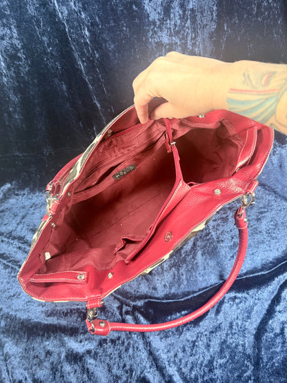 Vintage Y2K Animal Print Tote Bag – Giraffe Pattern Red Trim
