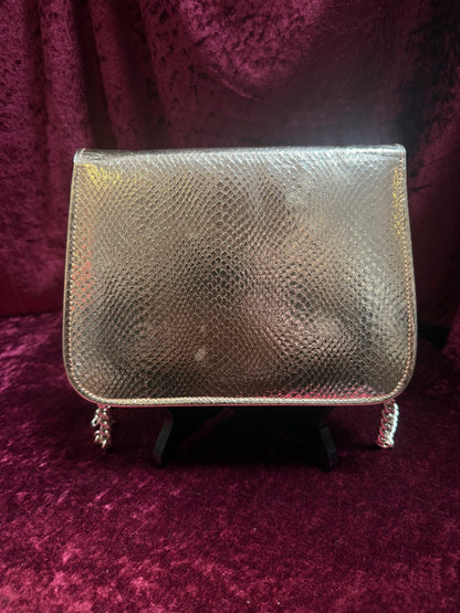 Vintage Accessories - 1980s Gold Metallic Evening Purse with Chain Shoulder Strap - Walborg