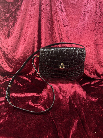 Vintage Genuine Crocodile Skin Purse - Black Crossbody Shoulder Bag