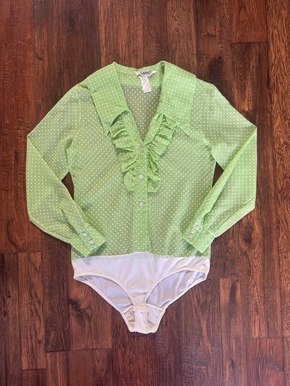 Vintage Clothing - 70’s Disco Bodysuit - Bright Green Polka Dot - Medium - Saucy California