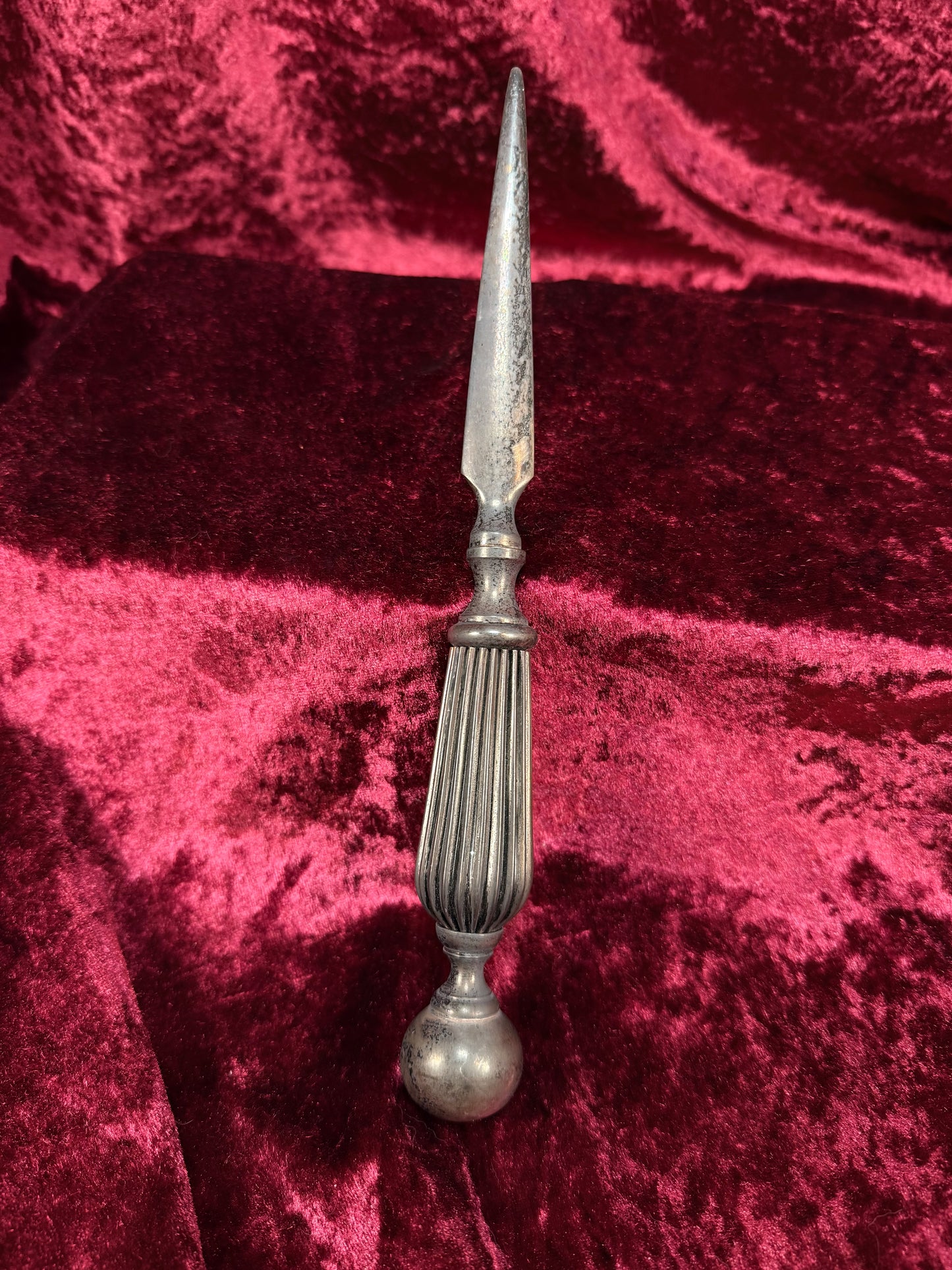 Vintage Metal Letter Opener – Fluted Handle Tapered Blade