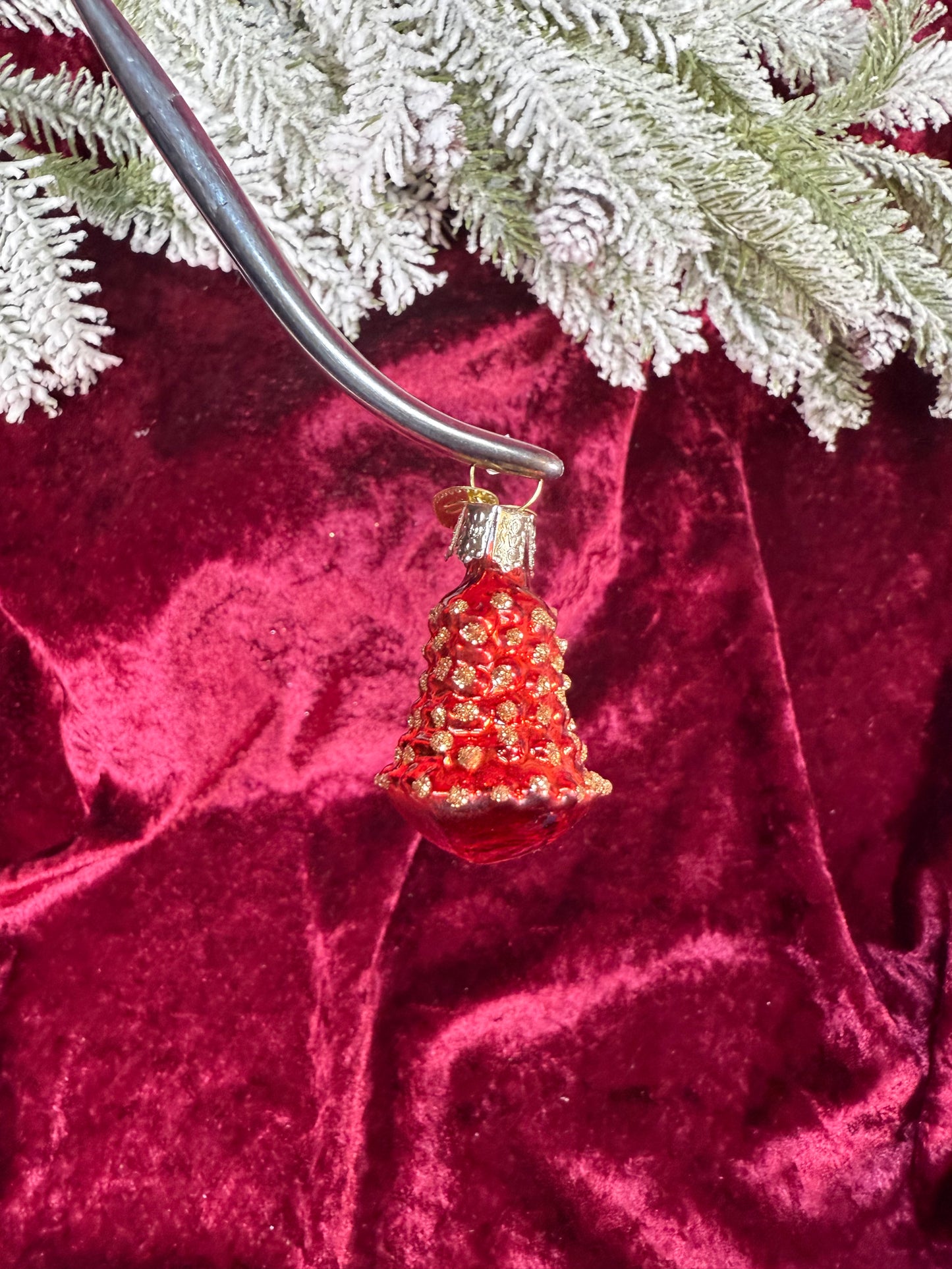 Vintage Christmas - Handblown Glass Ornament - Red Pinecone with Gold Glitter - Old World Christmas / QVC