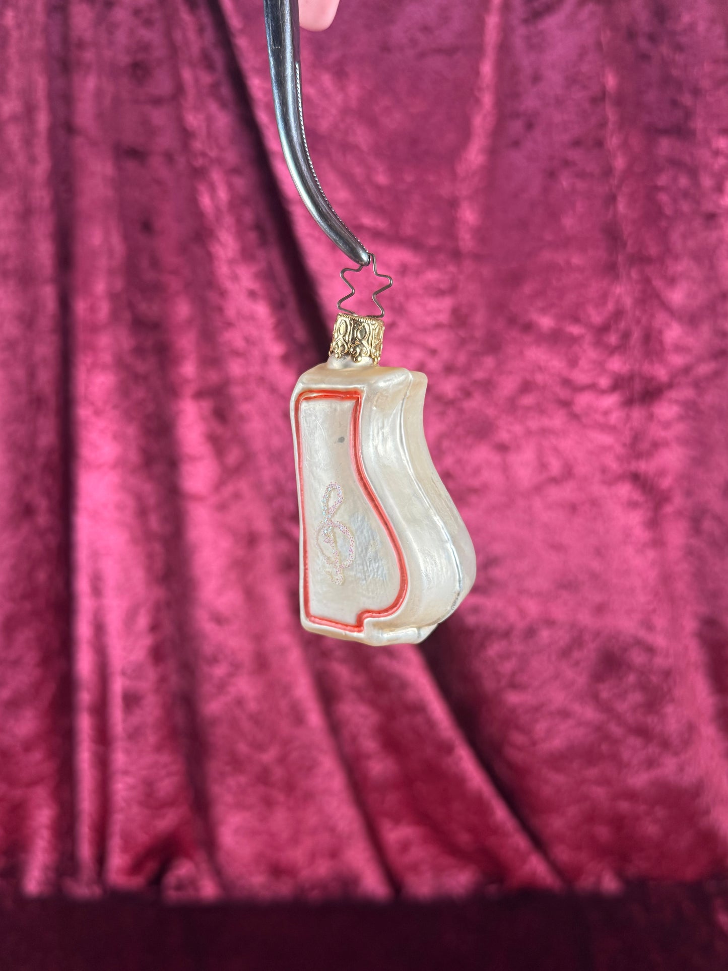 Vintage Christmas - Handblown Glass Ornament - Lyre Music Instrument - Inge Glas - Germany