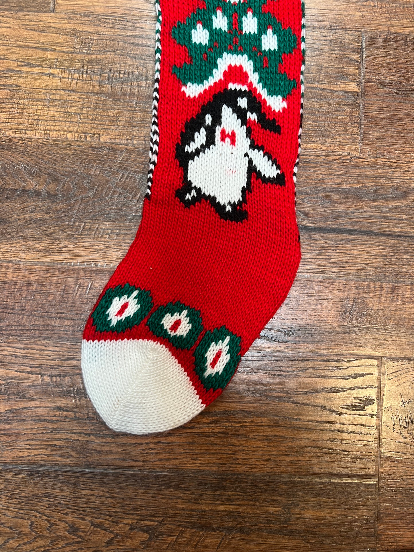 Vintage Christmas - Knit Stocking - Christmas Tree on Red