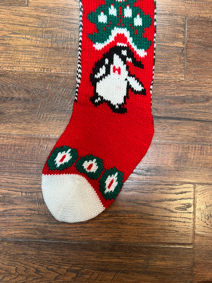 Vintage Christmas - Knit Stocking - Christmas Tree on Red