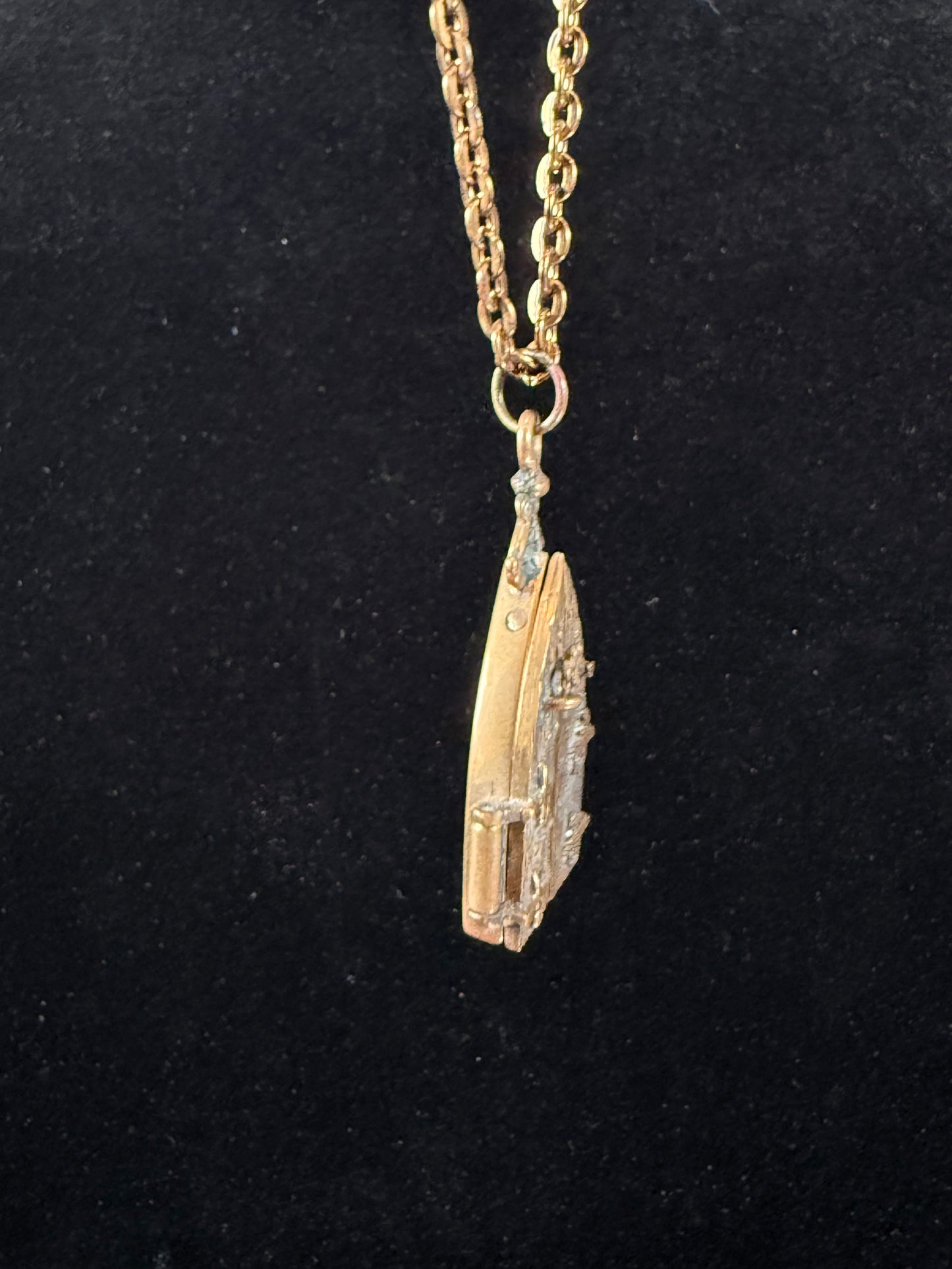 Vintage Jewelry - Brass Gothic Locket - Hinged Doors with Sword Against Time