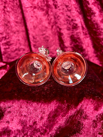 Vintage Kitchen - Salt and Pepper Shaker Set - Handblown Glass - Red Hobnail Cactus