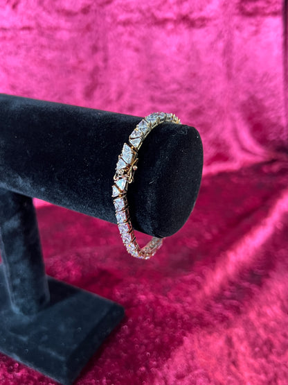 Vintage Jewelry - Tennis Bracelet - Silver Tone - Triangular Cubic Zirconia Stones  - 7.5"