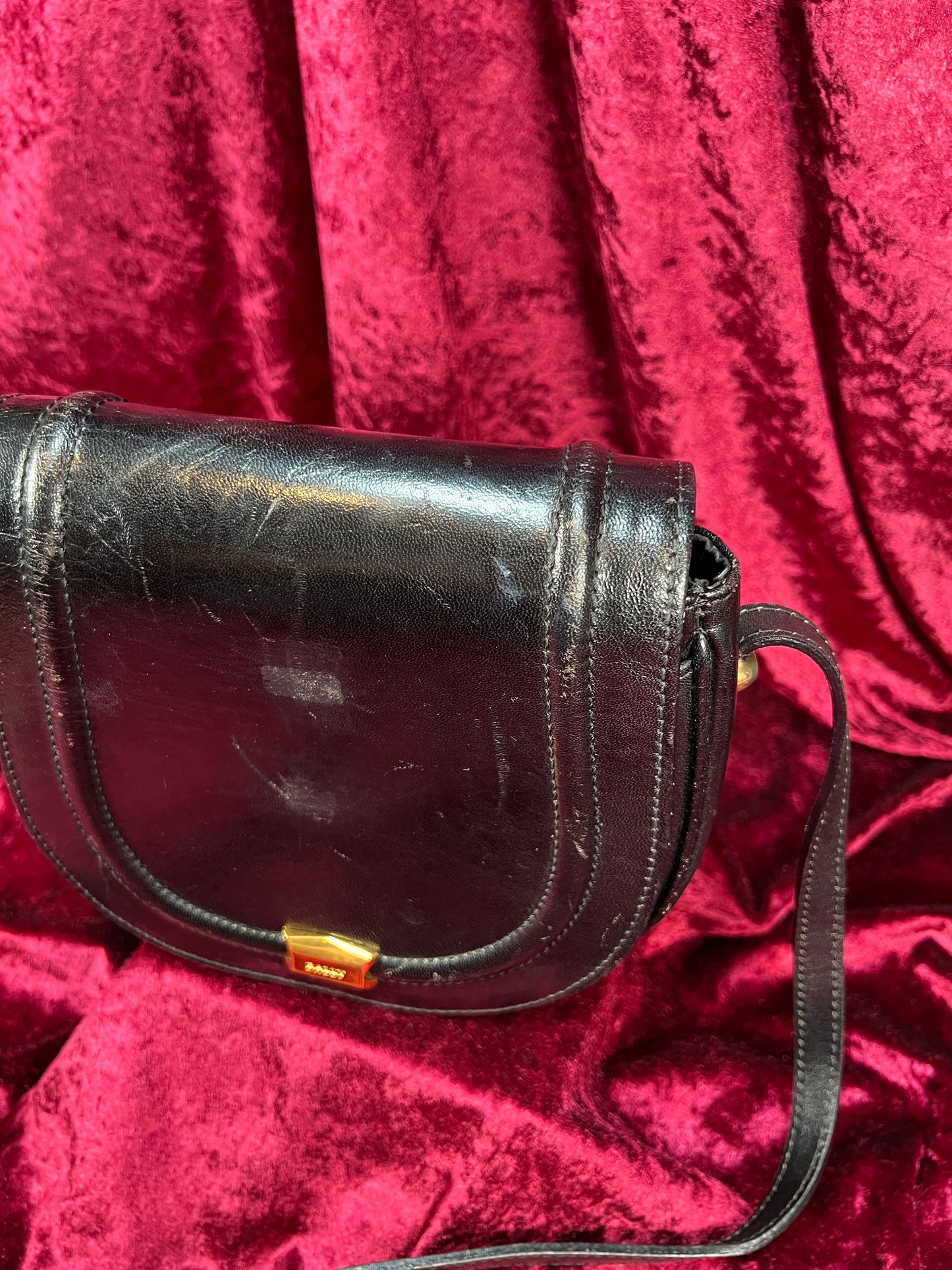 Vintage Black Leather Crossbody Bag - Bally Italy Saddle Purse