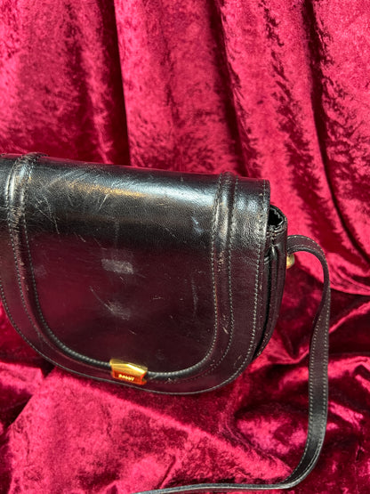 Vintage Black Leather Crossbody Bag - Bally Italy Saddle Purse