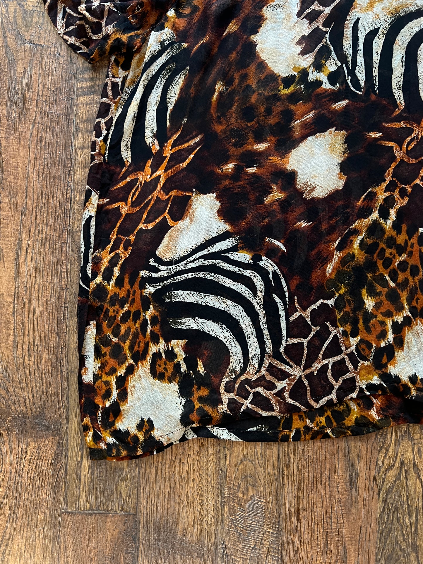 Vintage Rayon Button Front Shirt - Patchwork Animal Print by Avenue - 2X-Large
