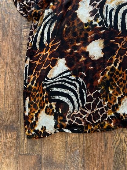 Vintage Rayon Button Front Shirt - Patchwork Animal Print by Avenue - 2X-Large