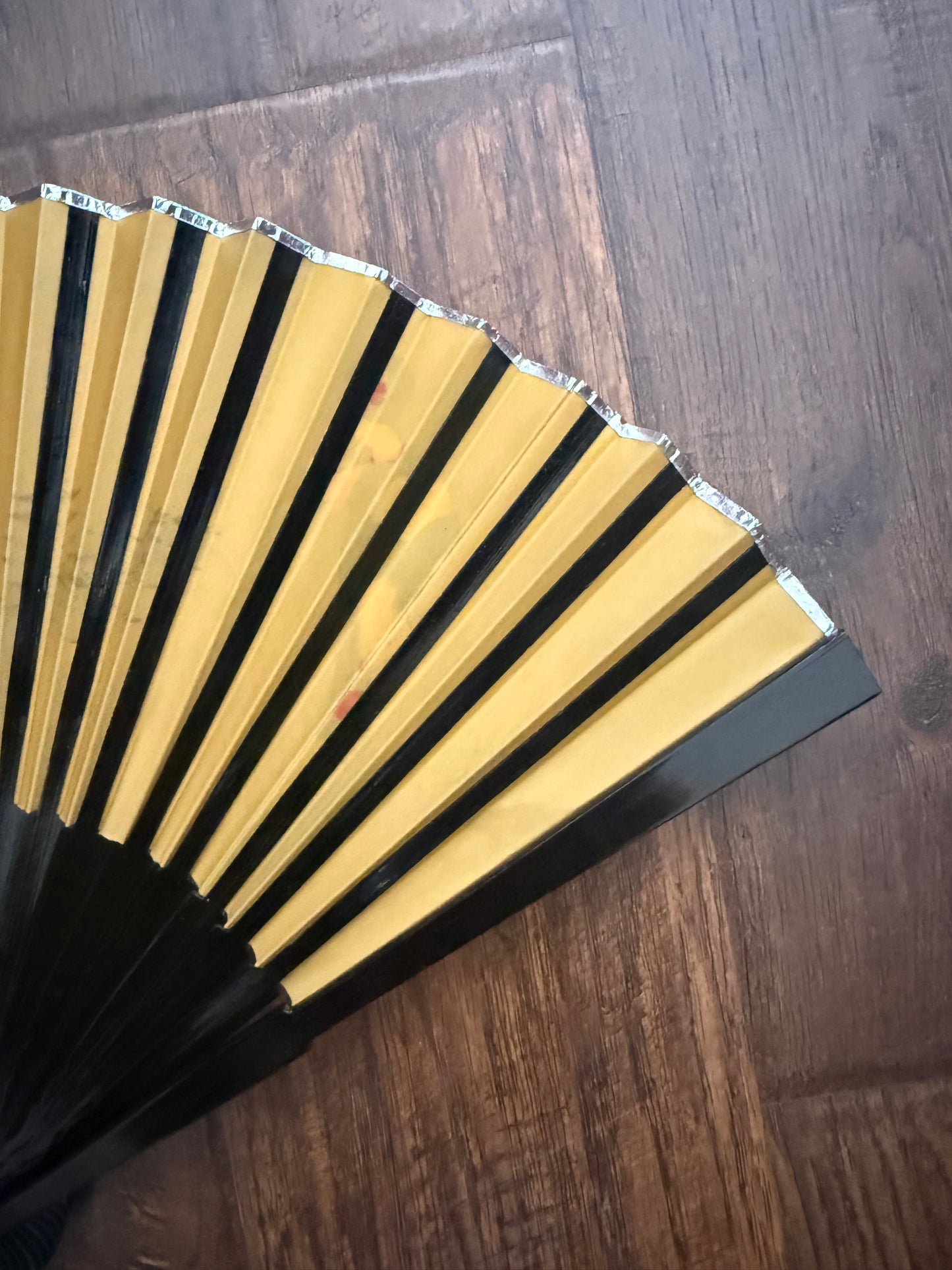 Vintage Paper Fan - Gold Paper Japanese Sakura Blossoms with Geisha