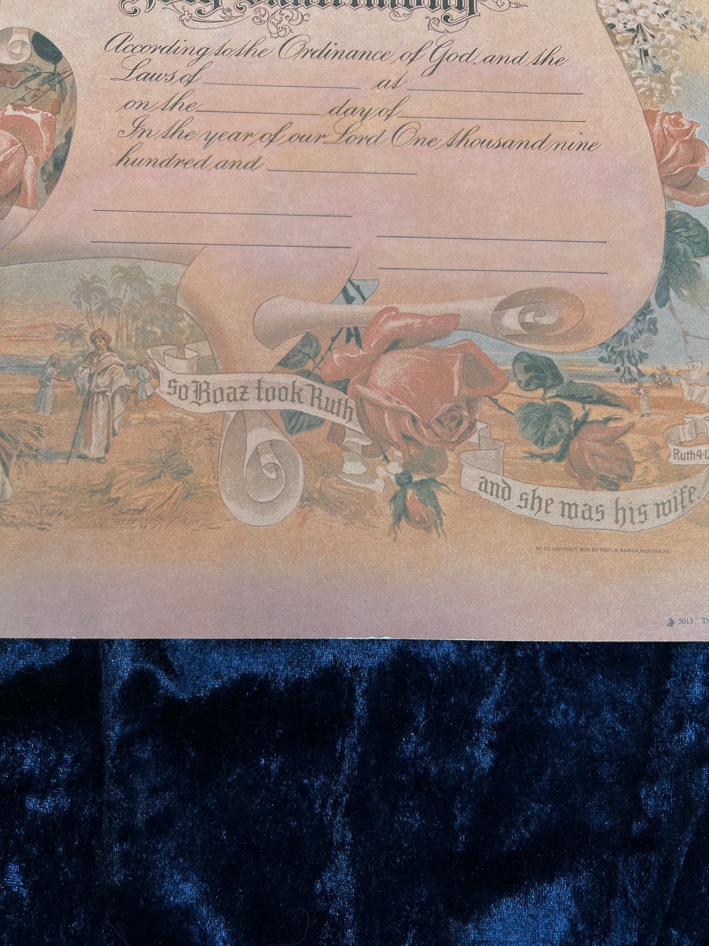 Vintage Paper Marriage Certificate - Victorian Style Pink Roses Holy Matrimony Keepsake