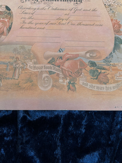Vintage Paper Marriage Certificate - Victorian Style Pink Roses Holy Matrimony Keepsake