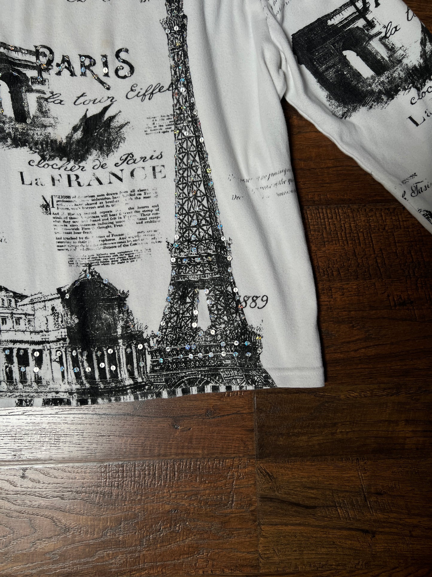Vintage Take Two Cotton Graphic Top — Paris Eiffel Tower Sequin Print - Size Large
