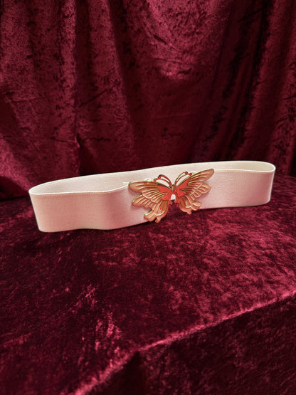 Vintage Accessories - 1980s Butterfly Clasp Elastic Waist Belt - White