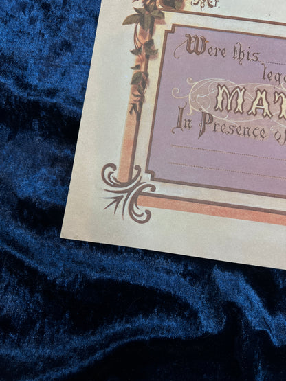 Vintage Paper Marriage Certificate - Victorian Style Cherub Floral Keepsake Print