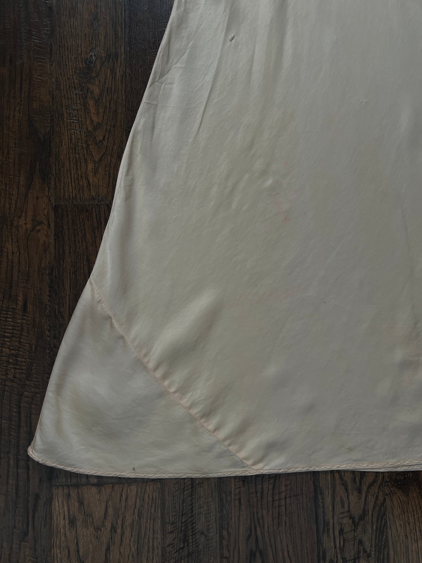 Vintage 1940s Slip Dress Nightgown - Baby Pink Satin Bias Cut with Lace Trim - Small