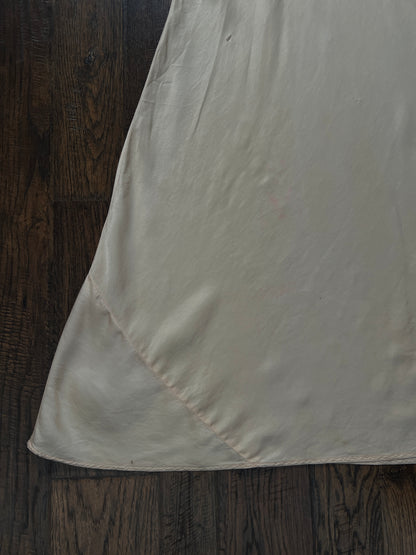 Vintage 1940s Slip Dress Nightgown - Baby Pink Satin Bias Cut with Lace Trim - Small