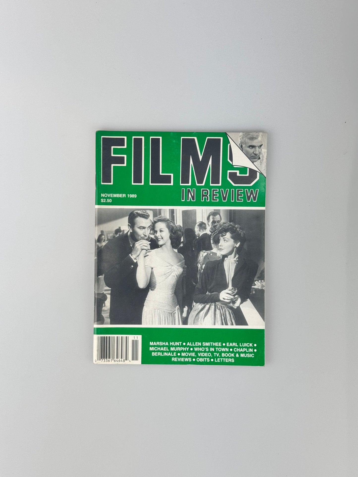 Films In Review Magazine - November 1989 - Marsha Hunt, Allen Smithee, Earl Luick, Michael Murphy,Chaplin