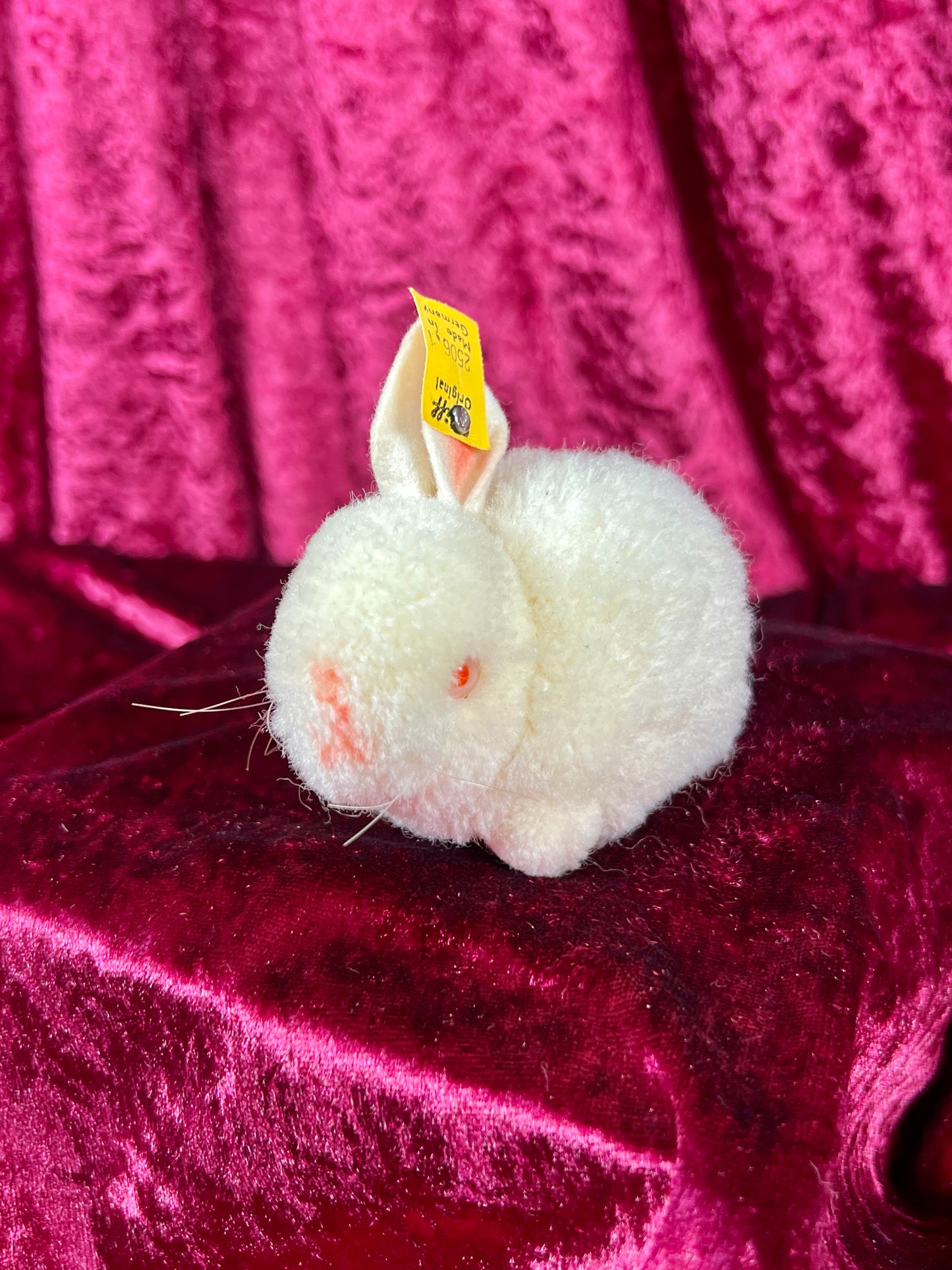 Vintage Collectibles - Miniature Stuffed Toy - White Pom Pom Bunny Rabbit - 25061 - Steiff - Germany