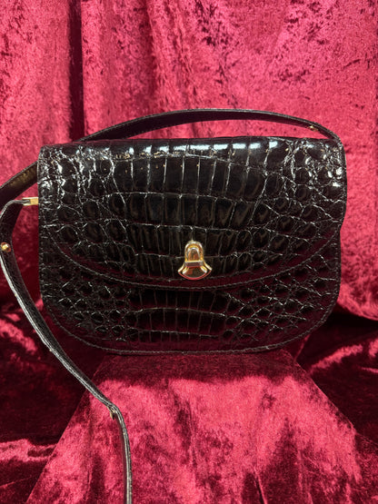Vintage Genuine Crocodile Skin Purse - Black Crossbody Shoulder Bag