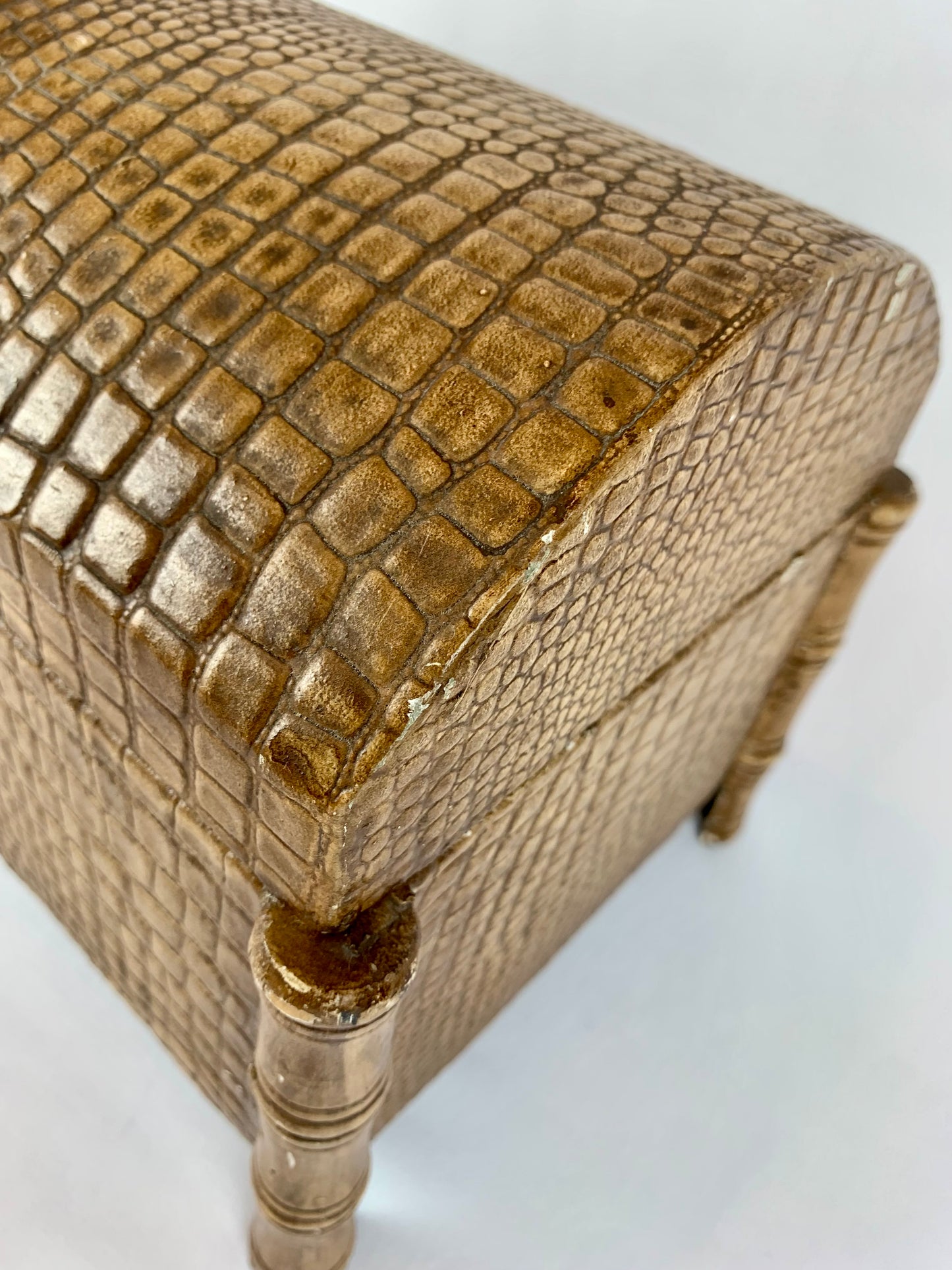 Faux Brown Alligator Skin Treasure Box w/ Bamboo Stalk Legs