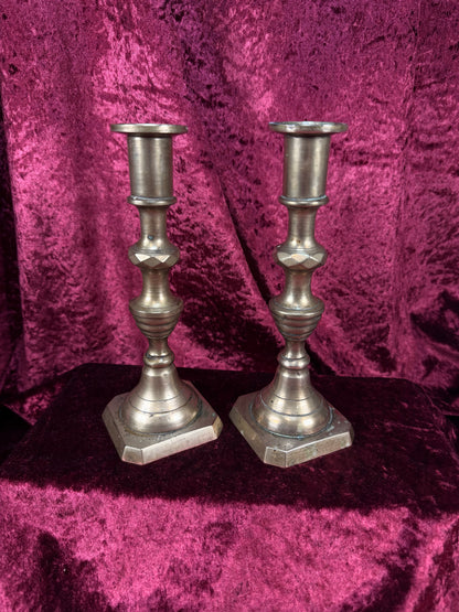 Antique English Brass Candlestick Pair – Beehive Taper Candle Holders