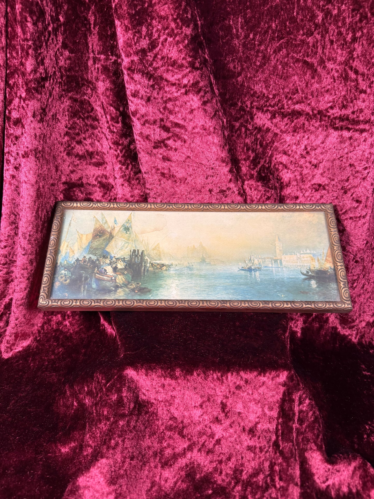 Antique Framed Chromolithograph Wall Art - Traders In The Grand Canal of Venice