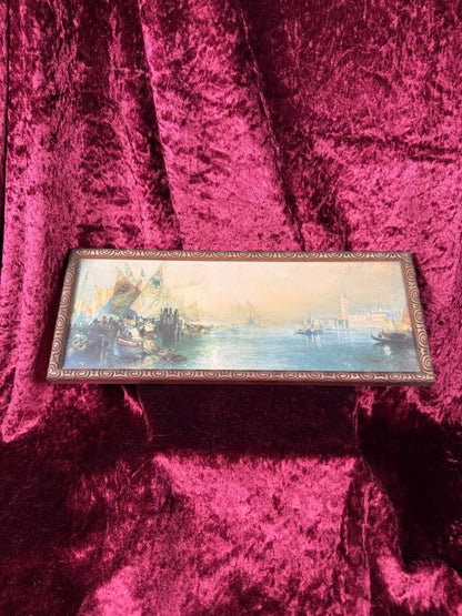 Antique Framed Chromolithograph Wall Art - Traders In The Grand Canal of Venice