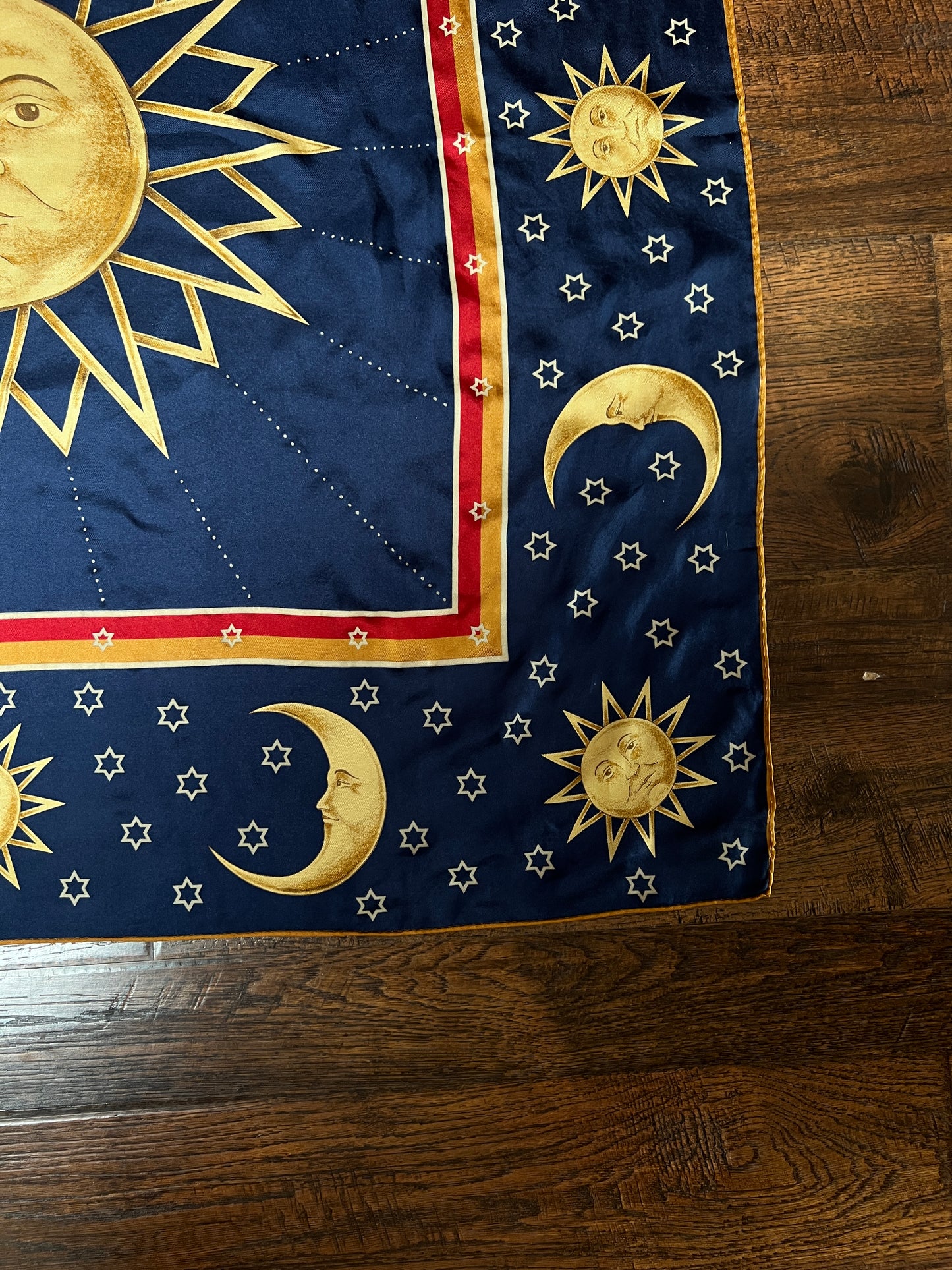 Vintage Winterthur 100% Silk Scarf - Celestial Sun Moon Whimsigoth Print