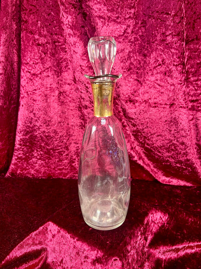 Vintage Barware - Glass Decanter - Gold Neck - 12.25"