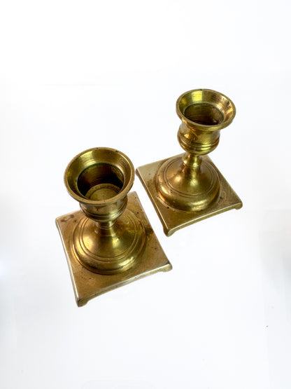 Vintage Brass Candlesticks - 3" Japanese - Pair of Two