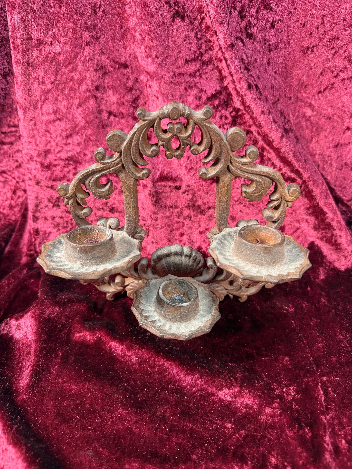Antique Decor - Cast Iron 3 Candle Sconce - Gothic Style Fixture