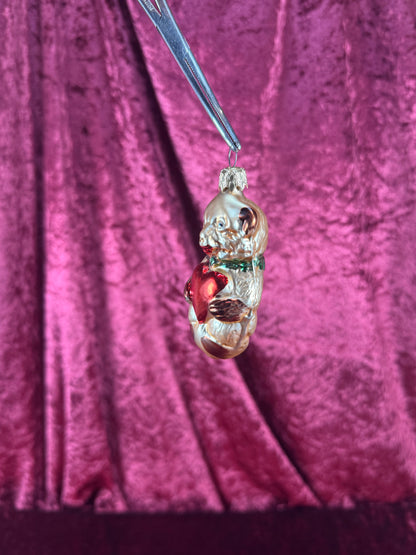 Vintage Christmas - Handblown Glass Ornament - Bear Holding A Red Heart - 4"