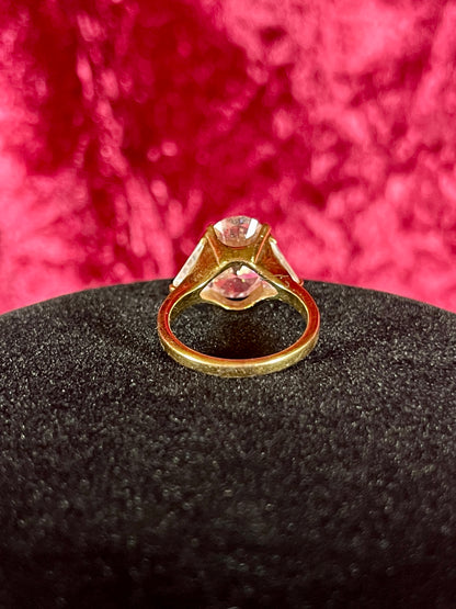 Vintage 14K HGE Cocktail Ring – Oval Cut Pink and Clear Faceted Cubic Zirconia - Size 8