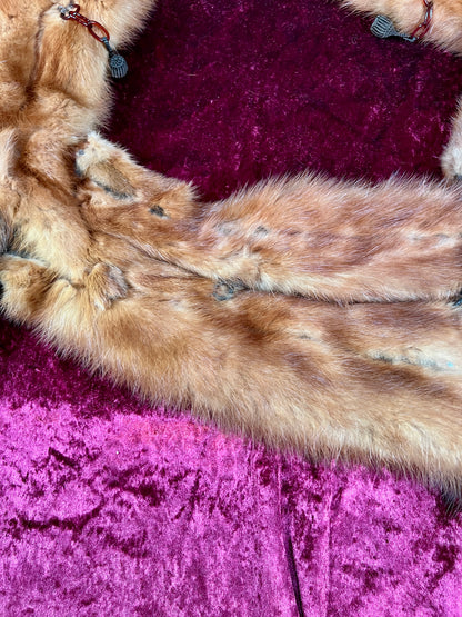 Vintage Fur Shoulder Wrap Stole – Four Red Foxes - 51"