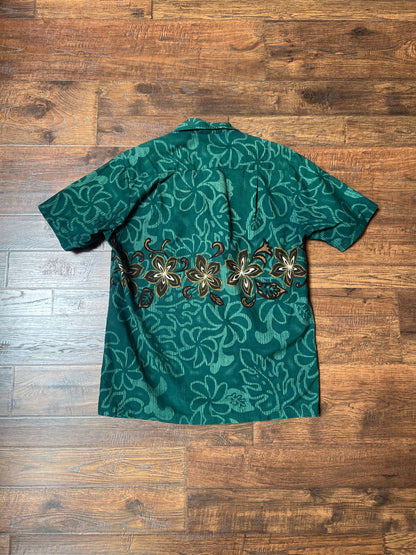 Vintage Clothing - Short Sleeve Hawaiian Shirt - Exotic Flowers on Green - RJC Limited - Medium