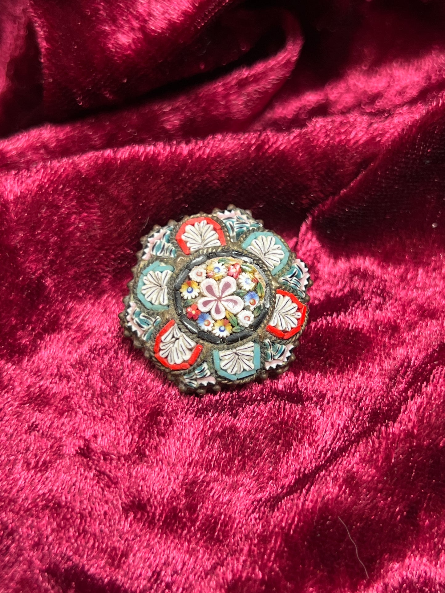 Vintage Jewelry - Brooch - Italian Micro Mosaic - Hexagonal Floral Tile