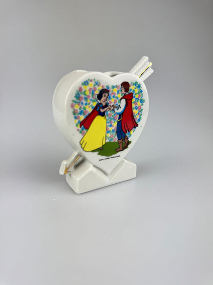 Vintage Collectible Snow White & Prince Charming Heart Vase w/ Gold Accents