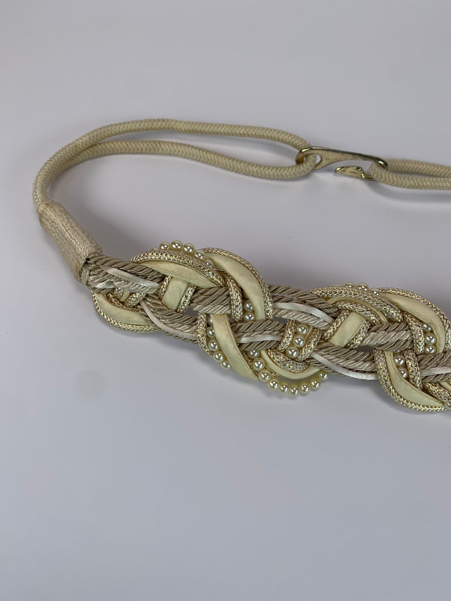 Vintage Waist Belt - Braided Cream Rope & Pearls