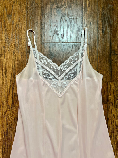 Vintage Silky Dress Slip with  Sheer Lace Yoke - Blush Pink - Body Lites