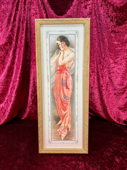 Vintage Long Framed Wall Art – Portrait of Amelia by Hamilton King
